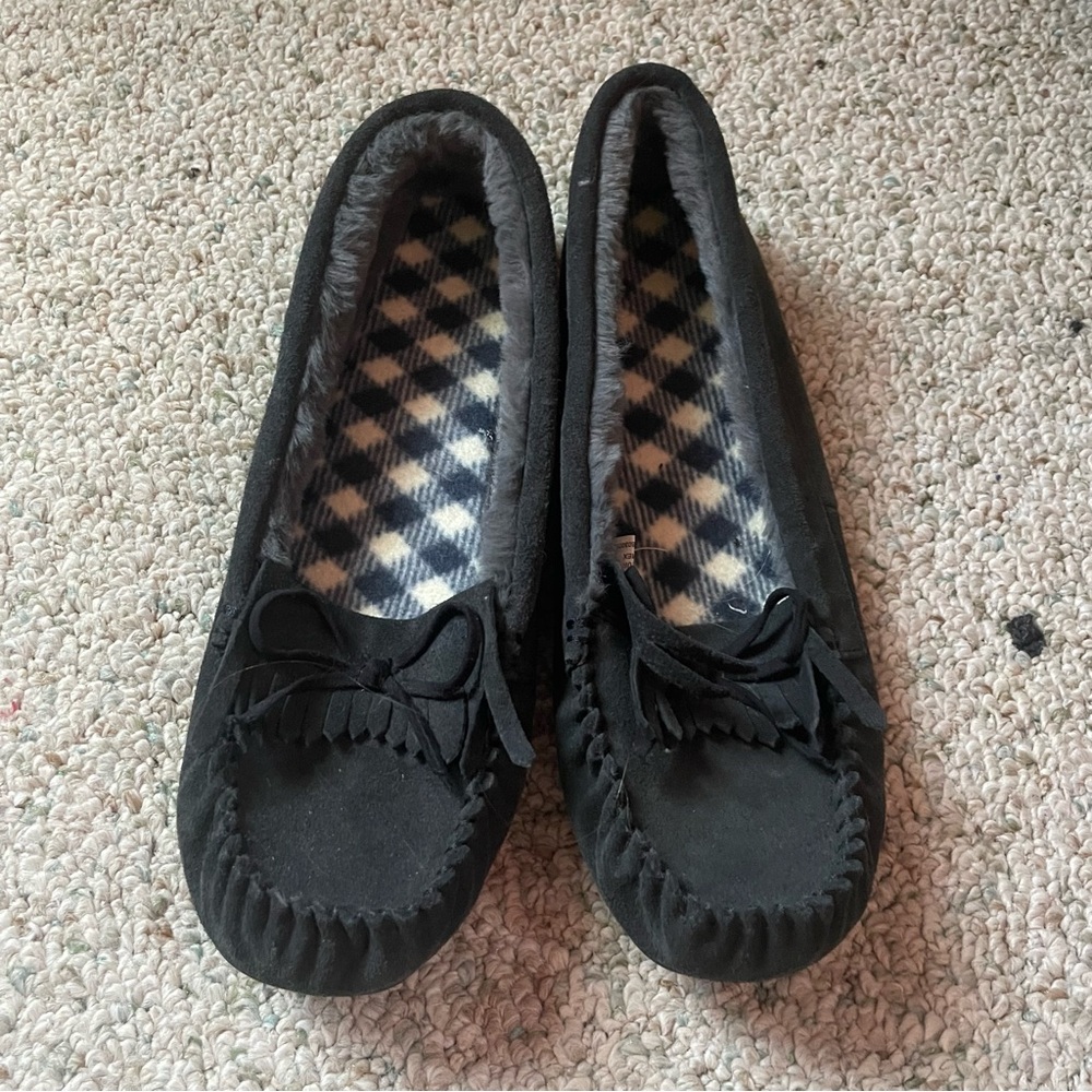 Gray comfy moccasin slippers